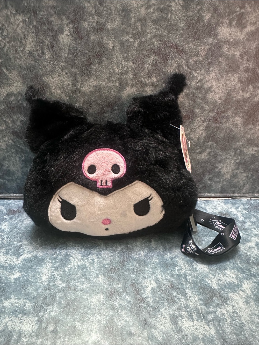 Sanrio Kuromi Plush Crossbody Bag in Black with Pink Accent